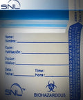 SNL sterile specimen cups set with blue screw-on lids, tamper-evident seal, 3 oz/90 ml, 5 cups.