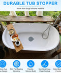 M METERXITY 4-Pack 5.9 in Silicone Tub Stopper in a bathtub, showcasing flexible silicone, and suction-cup base design.