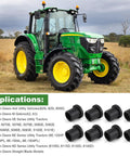 Heavy Duty Eight Piece Suspension Control Arm Bushing Kit Built Different For Smooth John Deere Gator Xuv 625i 825i 855d Cruising With Quick Fit M158746 Drop In Swap Out tractor in field with bushings displayed.