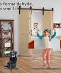 Workhorse Spruce Wood Bifold Barn Door Kit Includes 90 Inch Track Assembly Free Double Door Panels 84X84 Inches For Closets with child and dog