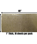 Ten Pack 24 X 48 X 1 Inch Rigid Mineral Wool Insulation Heavy Duty Stone Rock Boards For Home Studios displayed with dimensions.