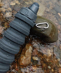 Grey Two Pack Collapsible Silicone Water Bottles 500ml Each, On The Go Hydration Buddies, in stream with mountaineering buckle