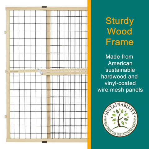 Expandable Wire Mesh Dog Gate For Doors And Hallways Pressure Mounted No Tools Needed 29.5 To 40 Inch Wide And 37 Inch Tall Durable American Hardwood Pet Gate With Vinyl Coated Mesh For Safe Home Boundaries