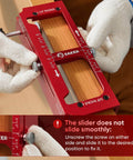 Person adjusting Pro Grade Aluminum Door Hinge Jig For Router Work That Feels Pro Level, Adjustable Door Jamb Template Fits Hinges From Two Point Five To Five Inches, Radius Options One Quarter Inch Or Five Eighths Inch, Heavy Duty DIY Friendly.
