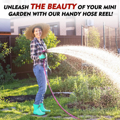 Woman using Portable Hose Reel For Outdoor Use, 50Ft Garden Hose Reel With Six Pattern Spray Nozzle, Lightweight, No Tangle