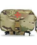 Front view of Rapid Deployment MOLLE Trauma First Aid Pouch Grab And Go Ready Quick Release Tear Off System Red Identification