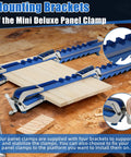 36 Inch Heavy Duty Panel Clamps 2 Pack Hella Stable Four Way Steel Pressure Jigs on wood, showcasing mounting brackets for support.