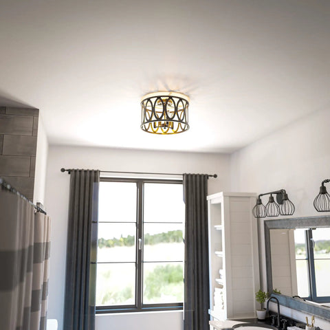 Prince 3 Light Flush Mount Oil Rubbed Bronze With Open Frame And Crystal Clear Glass Shades Modern Chic Vibe in bathroom ceiling