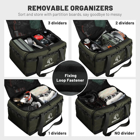 35L Tactical Camping Tote Organizer Duffel Bag, Waterproof Outdoor Storage with 3 Adjustable Dividers for Campsites