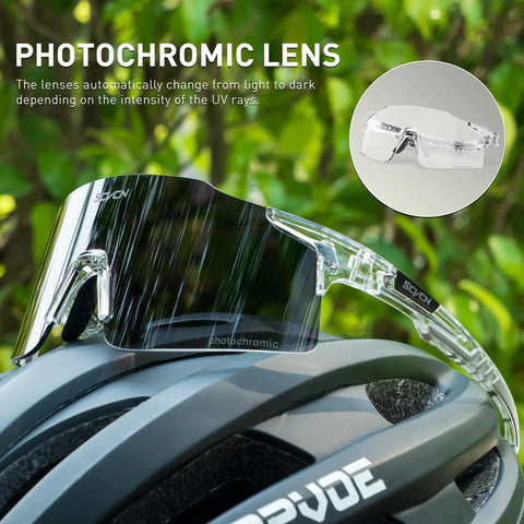Photochromic Cycling Glasses For Men And Women Ride Ready Sports Sunglasses With UV400 Protection TR90 Frame on helmet