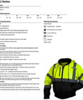 Waterproof Class 3 Hi Vis Lime Fleece Bomber Safety Jacket with Detachable Hood, visible in size XL, black and lime colors.