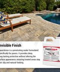 Penetrating Paver Sealer With Breathable Silane Formula Locks Moisture From Concrete Brick And Stone While Preserving Natural Colors guards paver patio by pool.