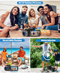 Group of people vlogging outdoors with 4K Camcorder For YouTube Vlogging With 80MP Image Capture, Infrared Night Vision, 18X Digital Zoom.