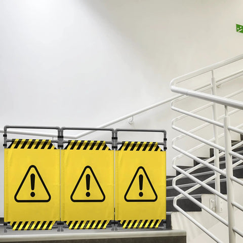 Caution Symbol Foldable Safety Barricade With High Visibility Red Panels, 3 Foot Lightweight Portable Barrier in a stairwell