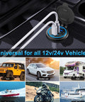 Triple USB Car Charger With Dual PD3.0 USB C Ports And Quick Charge 3.0 installed in a car with types of vehicles