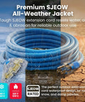 100 Ft Outdoor Extension Cord Heavy Duty 3 Prong Power Cable With 10/3 Gauge SJEOW Triple Outlet Lighted End waterproof