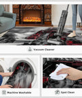 Locomotive Themed 3x4 Rug for Bedroom and Living Room, vacuumed by person, shown machine washable and spot cleanable