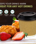 Premium 4 Oz Insulated Triple Wall Ripple Paper Coffee Cup With Black Lid next to strawberries and pastries