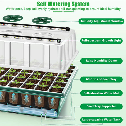 Two Pack 120-Cell Seed Starter Tray With Grow Light, Self-Watering Kit, Humidity Dome, Adjustable Brightness, Timed Seedling Germination Trays For Indoor Planting