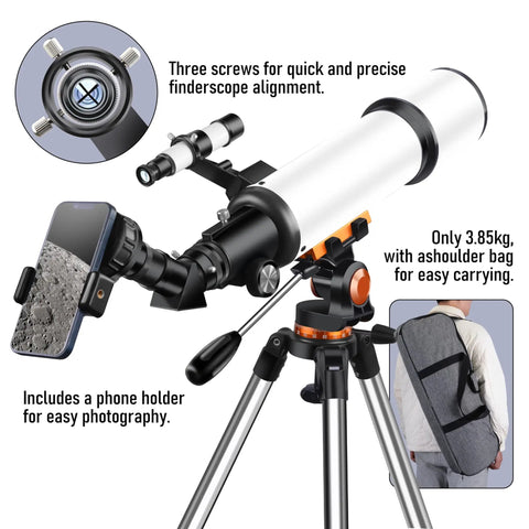 High Powered 90mm Aperture 600mm Focal Length Telescope For Grownups With Durable Metal AZ Mount And Stainless Steel Tripod with phone adapter