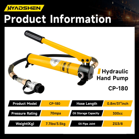 Heavy Duty 10 Ton Hydraulic Cylinder Jack Porta Power Ram Kit With CP 180 Hydraulic Hand Pump 2 Inch Stroke Single Acting Auto Retract Ram For Zero Hassle Undercarriage Service And No Sweat Garage Grind
