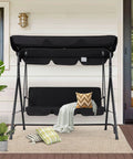 Heavy Duty 3 Seat Patio Swing With Removable Cushions, Adjustable Canopy And Smooth Glider Motion For Garden, Black