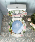 Round Toilet Seat Decorative for Bathroom with colorful hippo design and blue swirl pattern, fits standard sizes.