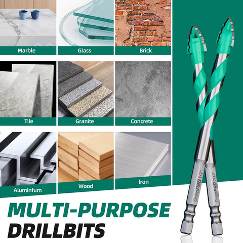 Heavy Duty Masonry Drill Bit Set With Ten Durable Carbide Tips For Cracking Concrete Brick And Tile Like A Pro displayed with various materials