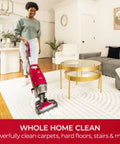 Hassle Free Bagged Upright Vacuum With No Touch Auto Dump And Smooth Lift Up Pod For Stairs in living room cleaning carpets.