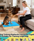 Woman training dog on Two Piece Connectable Wooden Dog Training Platform Set With Non Slip Foaming Surface For Small To Medium Dogs Easy Latch Together Puppy Agility Boards For Home Gym And Fun Training Sessions