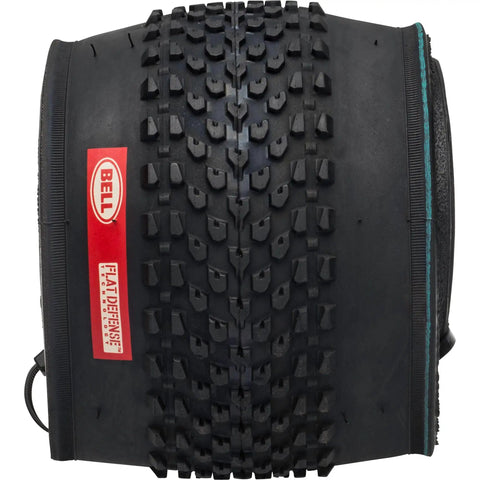 Flat Defense Mountain Bike Tire 26 Inch By 1.75 To 2.125 Inch Black With Protective Layer And Carbon Steel Bead showcasing tread pattern.