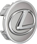 Close-up of Lexus Center Cap 42603-30550 Painted Dark Grey With Chrome Logo Genuine OEM Wheel Center Cap For Lexus Vehicles Direct Fit