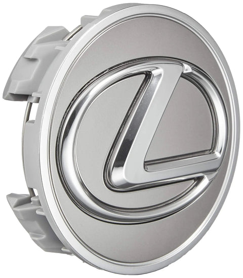 Close-up of Lexus Center Cap 42603-30550 Painted Dark Grey With Chrome Logo Genuine OEM Wheel Center Cap For Lexus Vehicles Direct Fit