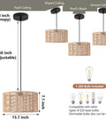 Woven Pendant Light Boho Chandelier With Hemp Rope And Rattan Elements, Rustic Farmhouse Vibe For Dining Room, 15.7 Inch Diameter