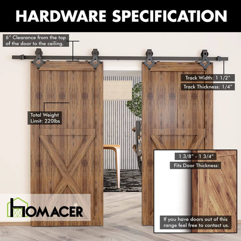 Black Rustic Non Bypass Sliding Barn Door Hardware Kit For Two Doors With A 15 Foot Flat Track Diamond Design Rollers