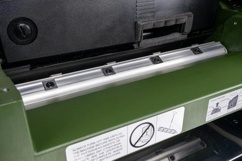 Close-up of the Absolute Knockout 13 Inch Benchtop Planer Spiral Cutterhead and settings for precision use.