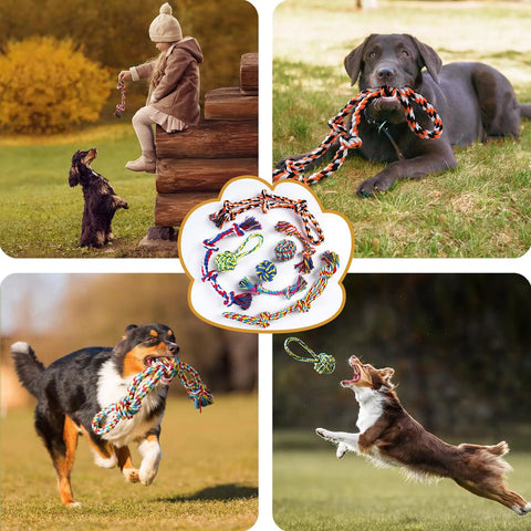 Indestructible Dog Rope Toys For Aggressive Chewers Heavy Duty Tug Of War And Chew Toys For Medium And Large Dogs Eight Pack 27.9 Inch