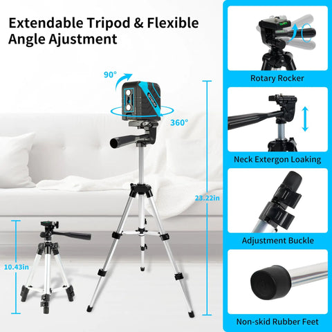 Self Leveling Laser Level With Tripod And Magnetic Base, 98.5ft Green Cross Line Laser For Tile, Picture Hanging, DIY And Home Improvement, Easy Brightness Adjustments, Includes AA Batteries And Carrying Pouch, Bang For Your Buck, adjustable tripod