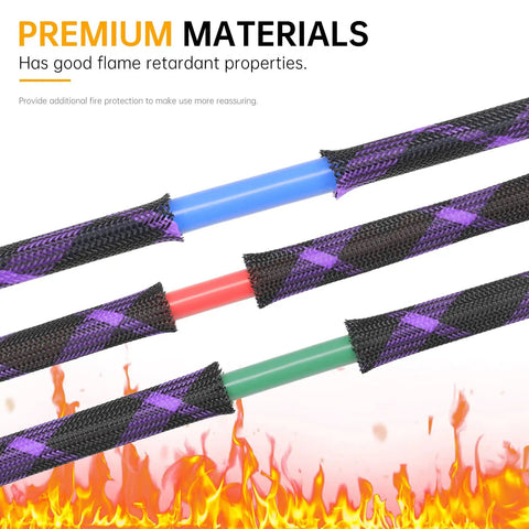 Braided Cable Sleeve 33Ft Expandable Wire Loom For Automotive Wiring Harness And PC Case Pet Proof Chew Resistant Cord
