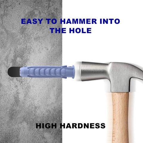 Concrete Wall Anchors For TV Mounts For Concrete Or Brick Walls, Durable Plastic 10x50mm Anchors being hammered into concrete