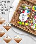 Gift box with 2.2 Lb Brown Crinkle Shredded Paper For Gift Baskets And Gift Boxes showcasing colorful candy jars and lollipop
