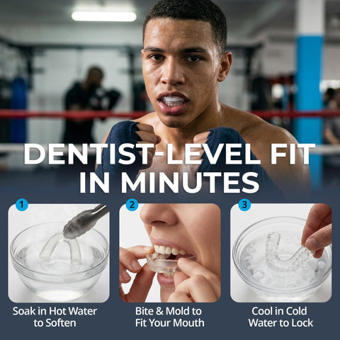 Athlete using Two Pack Sports Mouth Guards For Game Ready Protection With Custom Fit To Any Mouth Size Moldable Comfort No BPA