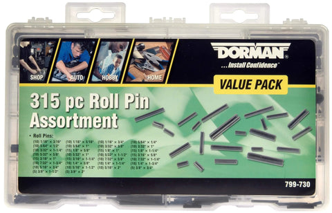 Roll Pin Value Pack With 315 Pieces And 30 SKUs Universal Fit All In One Hardware Kit case front view with reference guide