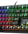 Slick White Mechanical Gaming Keyboard With Sick RGB Backlighting And Lightning Fast Sonic Red Switches For Tight Typing Speed Plus Plug And Play Setup And Durable Build, showing vibrant illuminated keys and media controls.