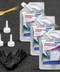 No Sweat Concrete Crack Filler Set Self Leveling Flexible Sealant For Driveways And Foundations 50 Oz Complete Tool Kit with pouches, tips, brush, and gloves.