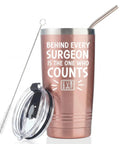 Rose Gold 20 Oz Travel Tumbler Packed In A Gift Box Hits Different For Surgical Tech Gifts with lid and straw.