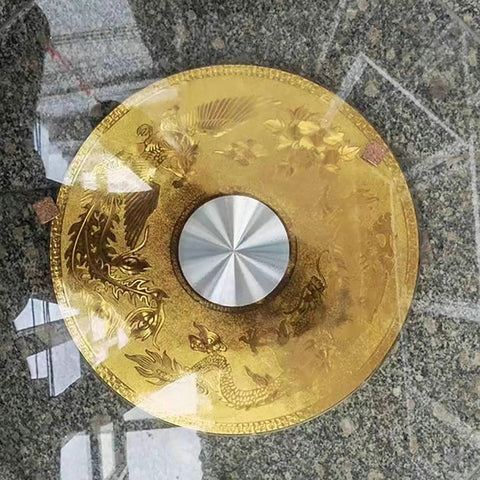 Glass Lazy Susan Rotating Turntable Tray With Smooth 360 Degree Spin For Dinner Table 120 cm Clear with dragon design