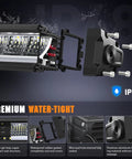 Amber DRL LED Light Bar Set, 2 Pack, 12.2 Inch, 45W Each, Single Row Off Road Lights, Beefed Up Ultra Bright 4980LM Per Light, 985Lux At 10 Meters, 1Lux At 314 Meters For Night Driving And Trails. IP68 waterproof end cap detail