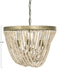 Draped Wood Bead Chandelier With Gold Washed Metal Base And Brushed Finish Long 10 Foot Cord And 6 Foot Chain, 19.25 inches high