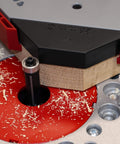 Close-up of Corner Radius And Chamfer Router Jig With 8 Slick Profiles, Built-In Storage, And Dual Bearing 1/2 Inch Router Bit Included